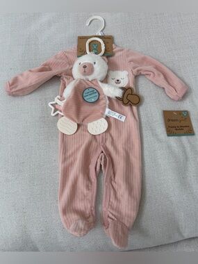 Pink Ribbed Baby One-Piece with Toy
